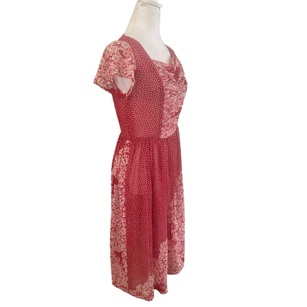 Retro Japanese Floral Dress, Maie Kanto Vintage Dress with Ruched Bodice SZ M